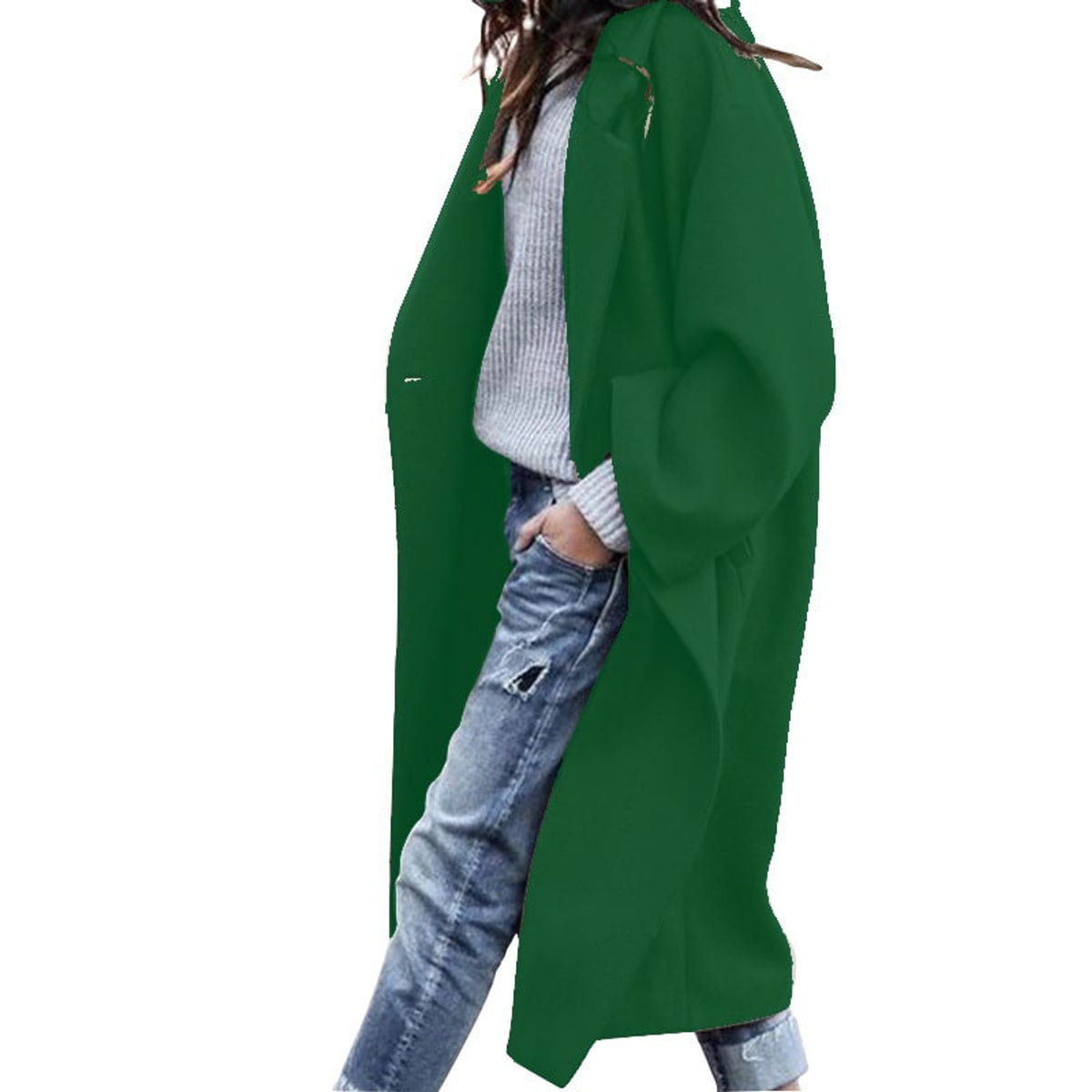 Long Coat with Single-Breasted Woolen Design and Lapel - Image 8