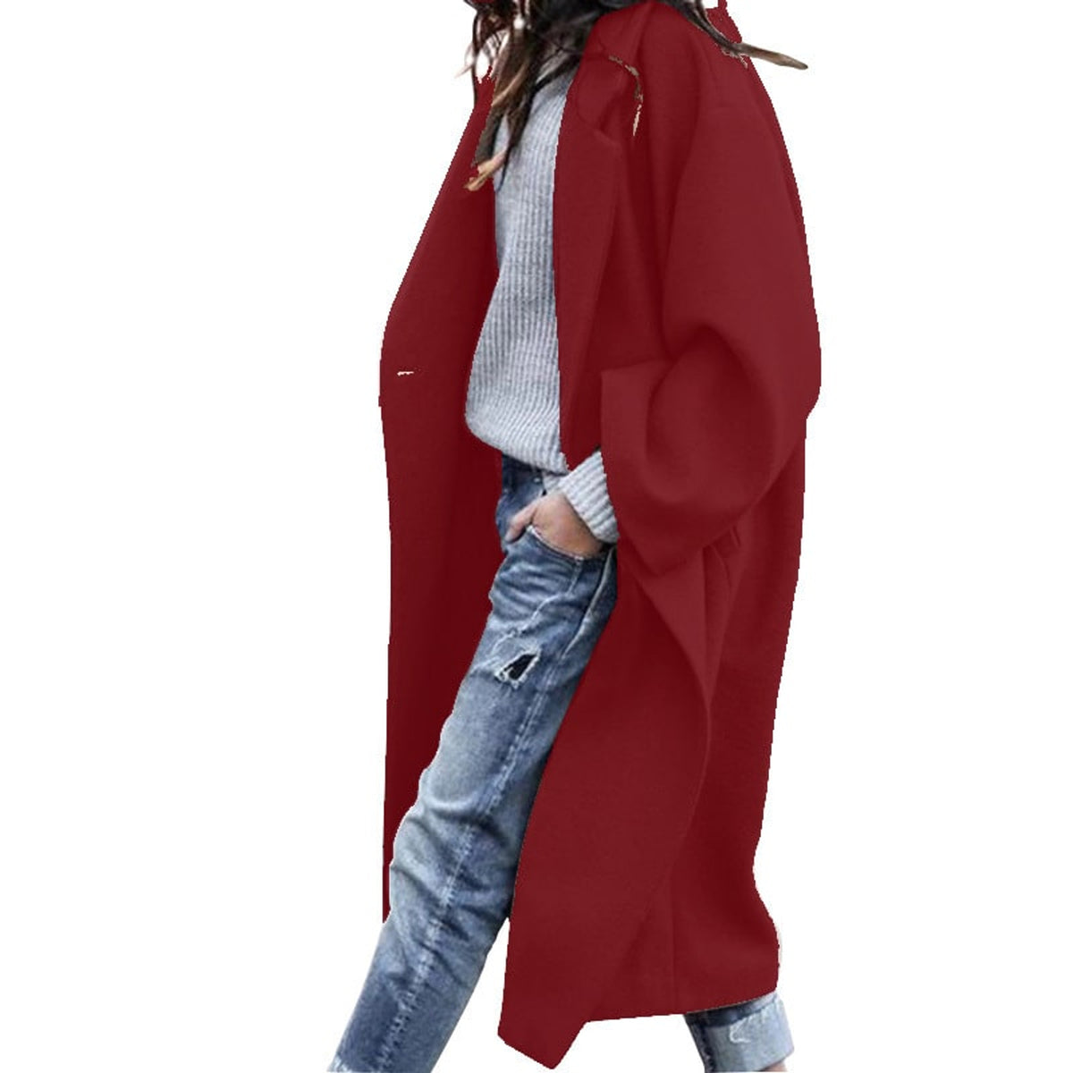 Long Coat with Single-Breasted Woolen Design and Lapel - Image 9