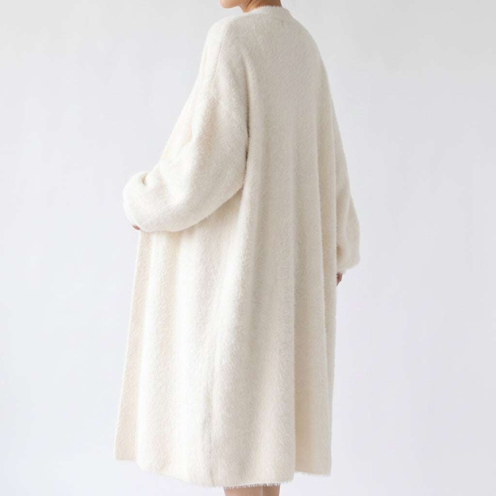 Long Knit Cardigan Floor-Length Sleeves Off-White Faux Fur Style - angle