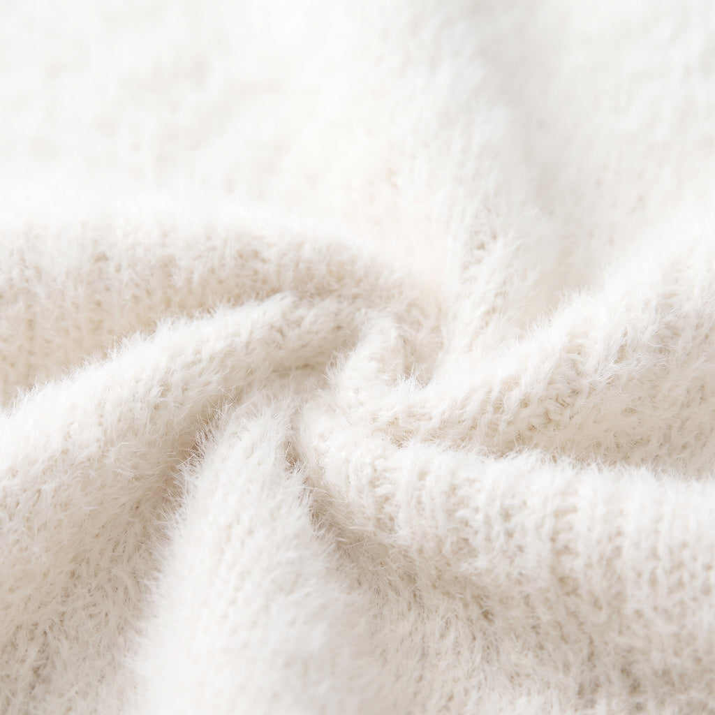Long Knit Cardigan Floor-Length Sleeves Off-White Faux Fur Style - detail