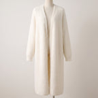 Long Knit Cardigan Floor-Length Sleeves Off-White Faux Fur Style - hero