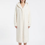 Long Knit Cardigan Floor-Length Sleeves Off-White Faux Fur Style - studio