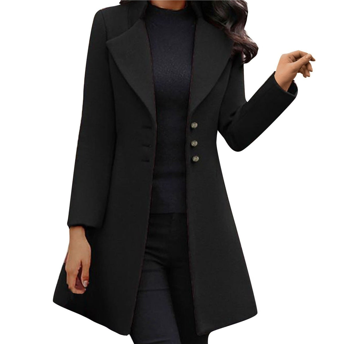 Long Sleeve Coat with Water-Resistant Double-Breasted Design and Button Front - Image 1