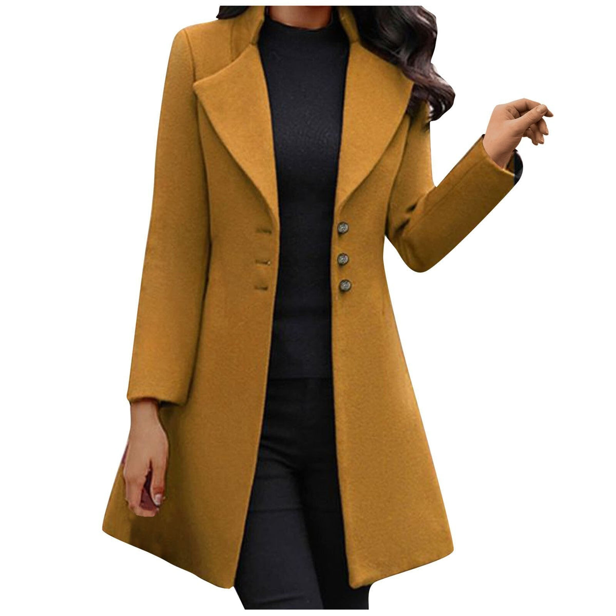Long Sleeve Coat with Water-Resistant Double-Breasted Design and Button Front - Image 3