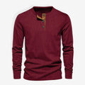 Long Sleeve Henley Shirt with Relaxed Fit and Button-Front - Image 1