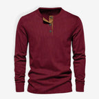 Long Sleeve Henley Shirt with Relaxed Fit and Button-Front - Image 1