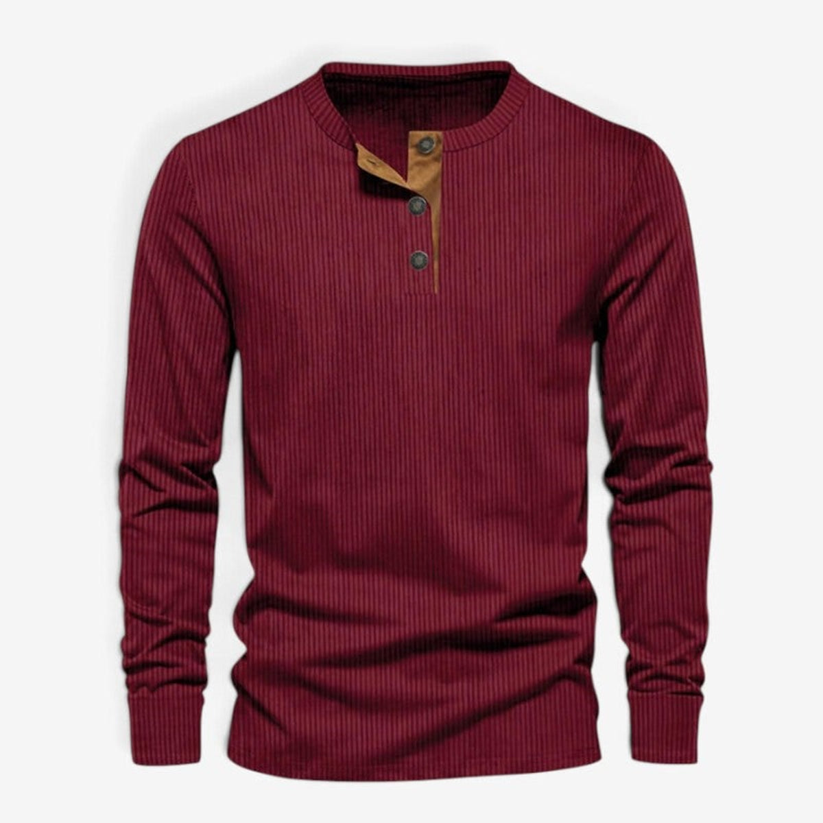 Long Sleeve Henley Shirt with Relaxed Fit and Button-Front - Image 1