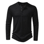 Long Sleeve Henley Shirt with Relaxed Fit and Button-Front - Image 1