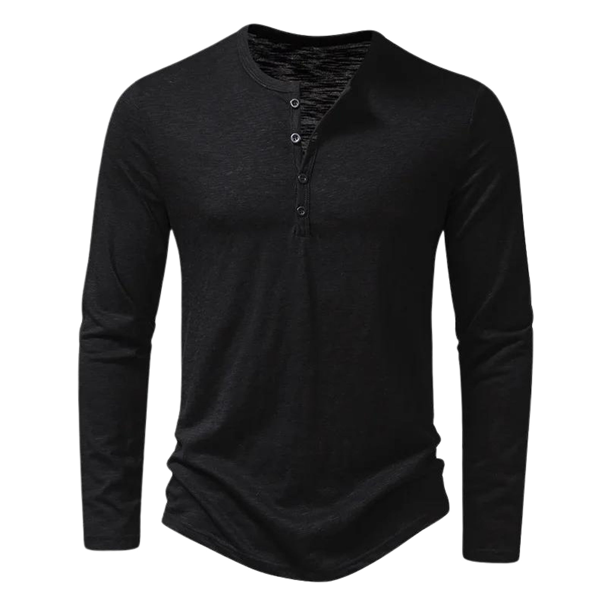 Long Sleeve Henley Shirt with Relaxed Fit and Button-Front - Image 1