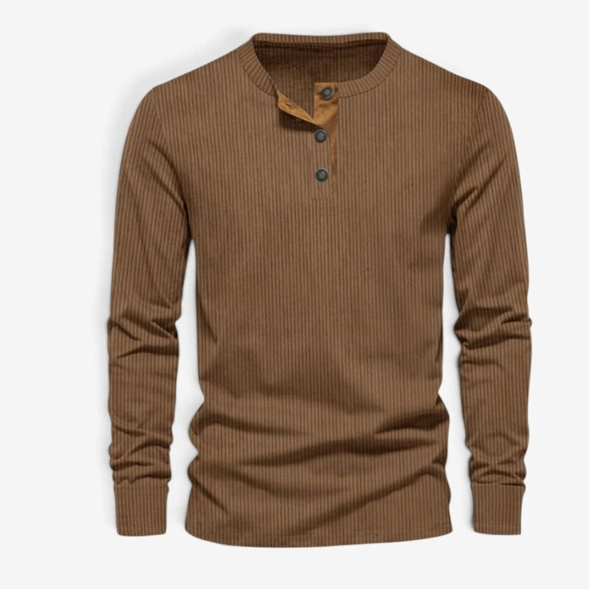 Long Sleeve Henley Shirt with Relaxed Fit and Button-Front - Image 2
