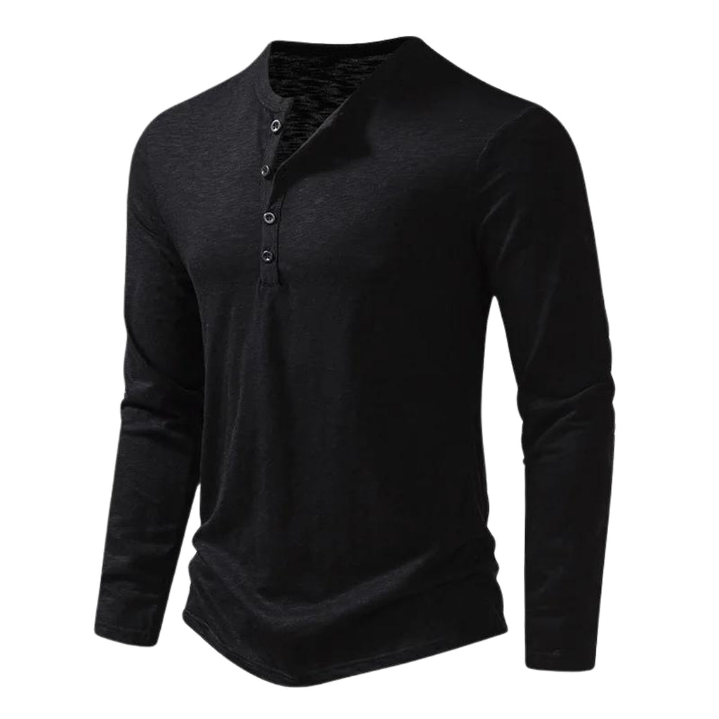 Long Sleeve Henley Shirt with Relaxed Fit and Button-Front - Image 2