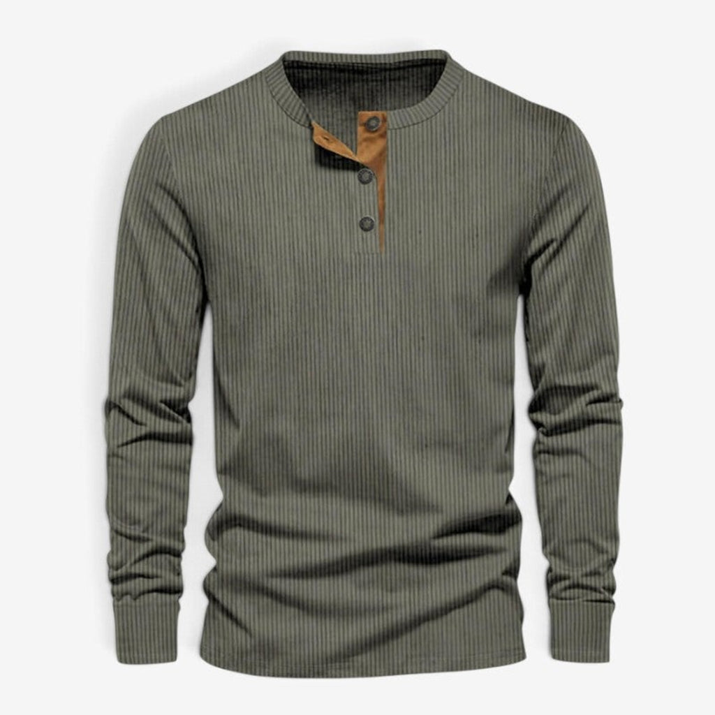 Long Sleeve Henley Shirt with Relaxed Fit and Button-Front - Image 3