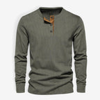 Long Sleeve Henley Shirt with Relaxed Fit and Button-Front - Image 3