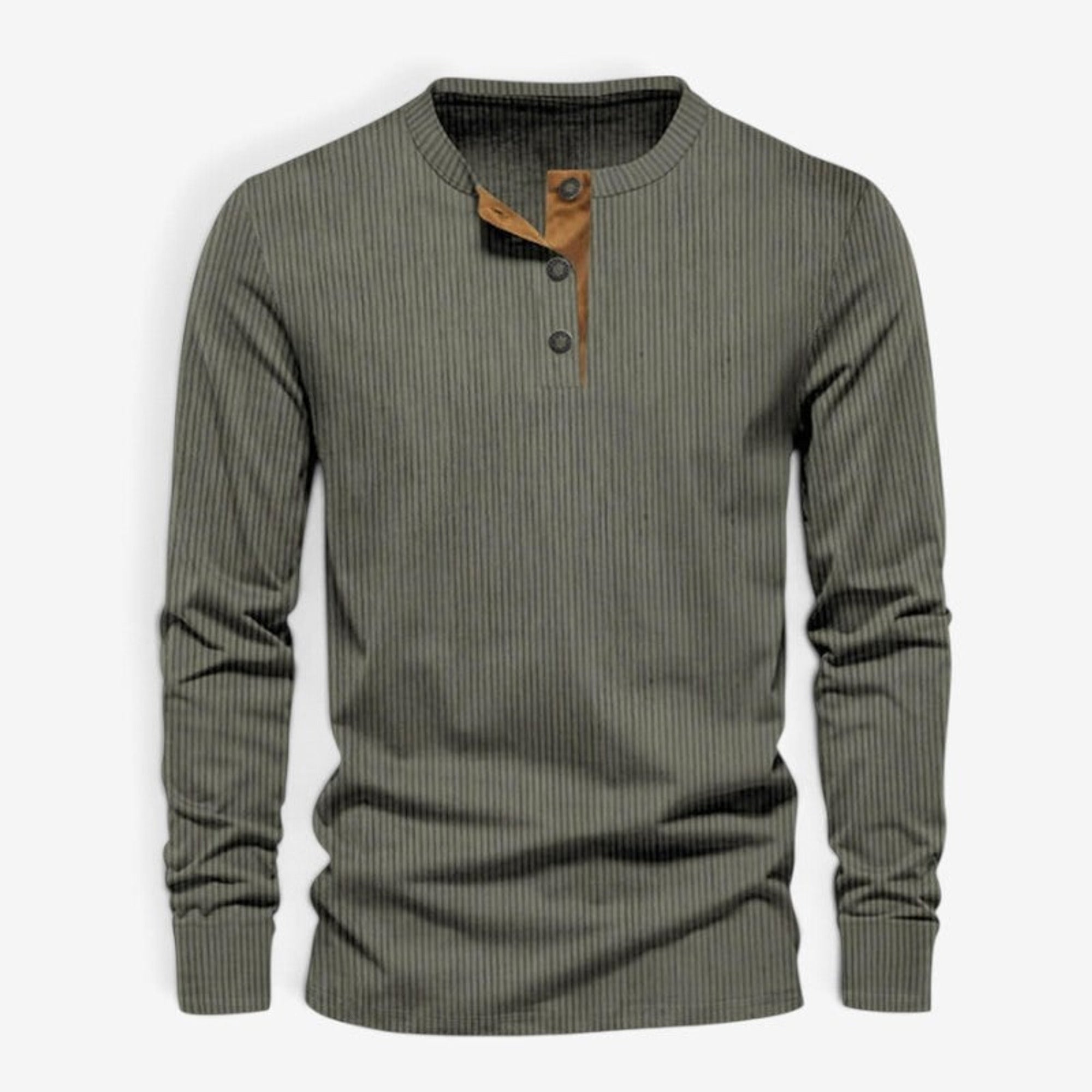 Long Sleeve Henley Shirt with Relaxed Fit and Button-Front - Image 3