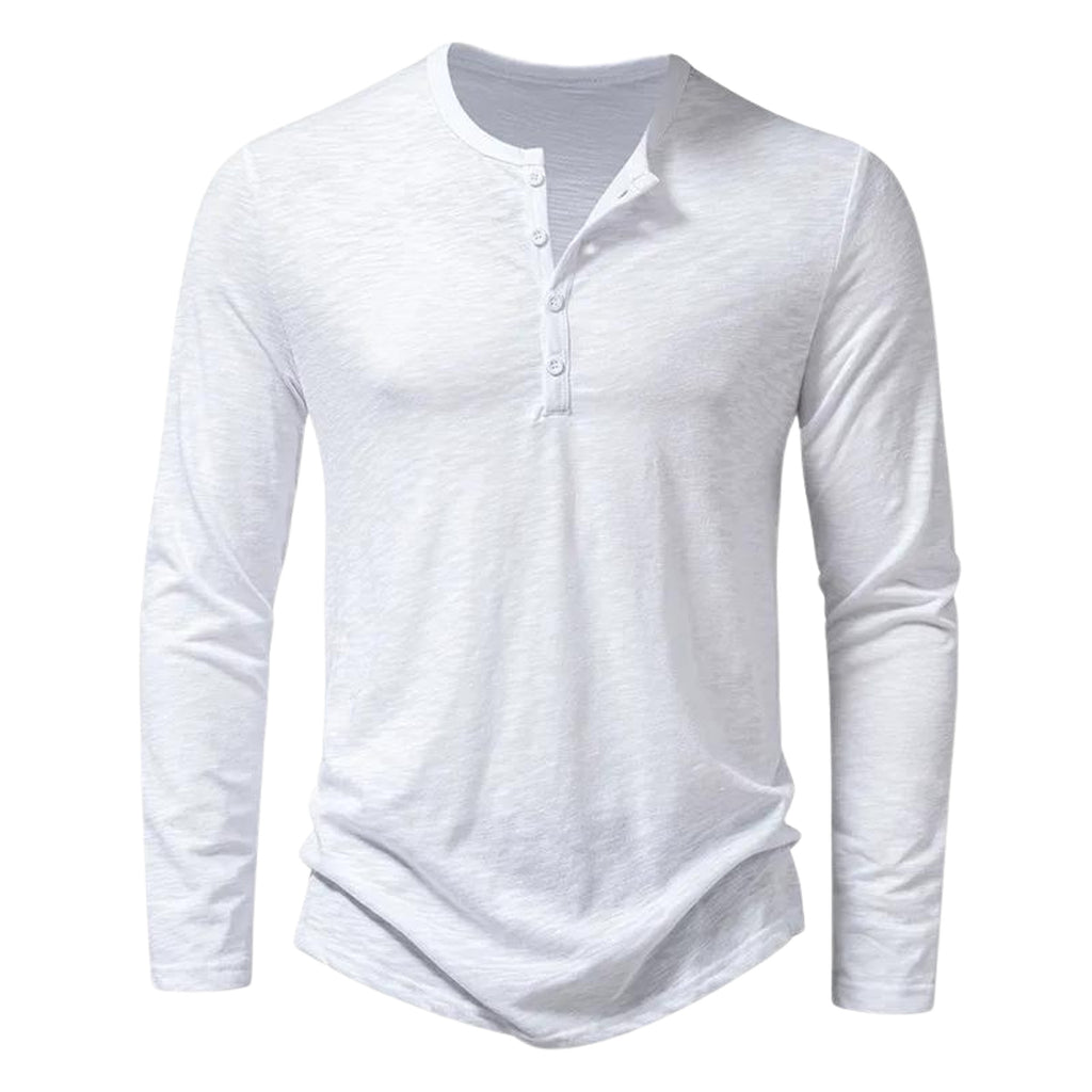 Long Sleeve Henley Shirt with Relaxed Fit and Button-Front - Image 3