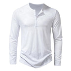 Long Sleeve Henley Shirt with Relaxed Fit and Button-Front - Image 3