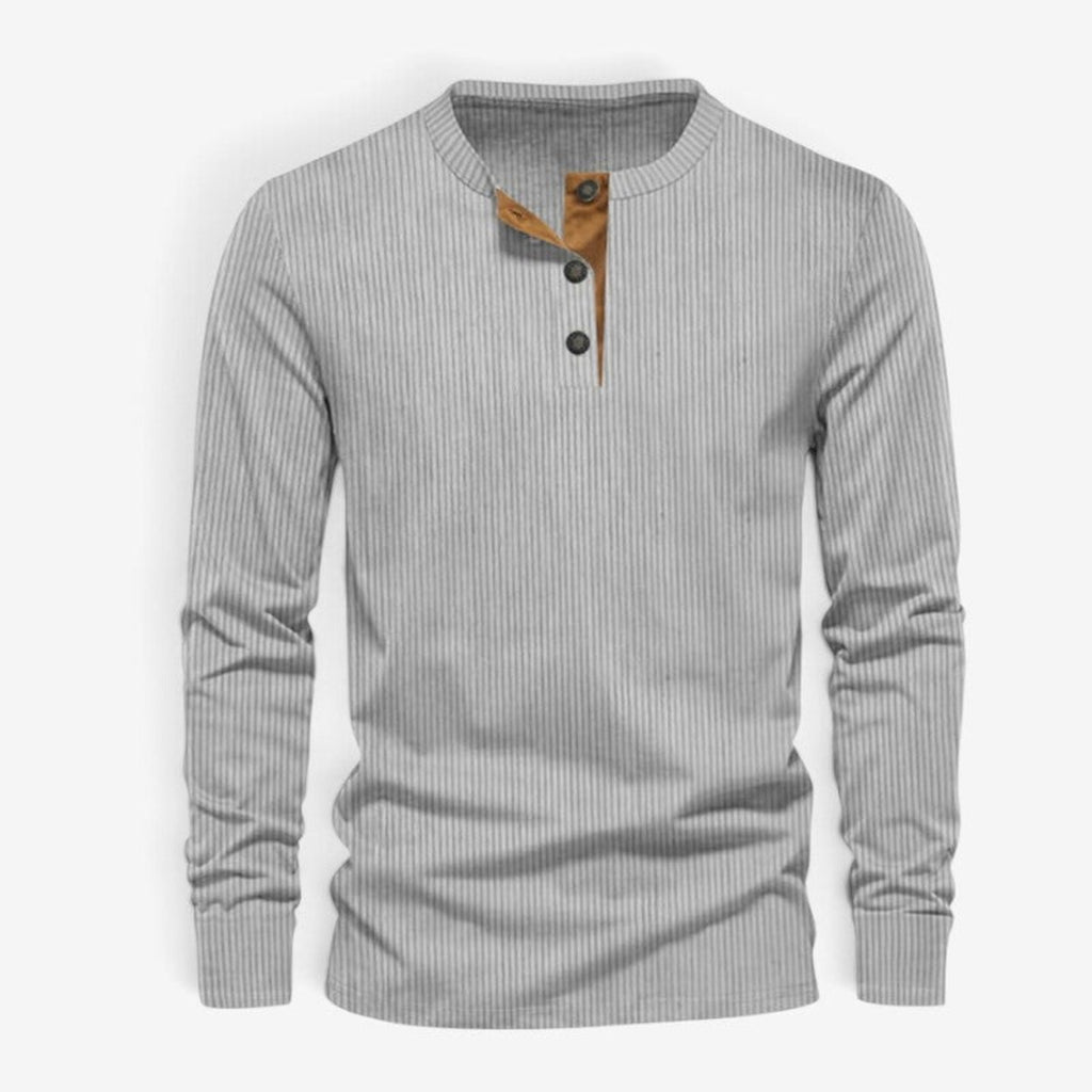 Long Sleeve Henley Shirt with Relaxed Fit and Button-Front - Image 4