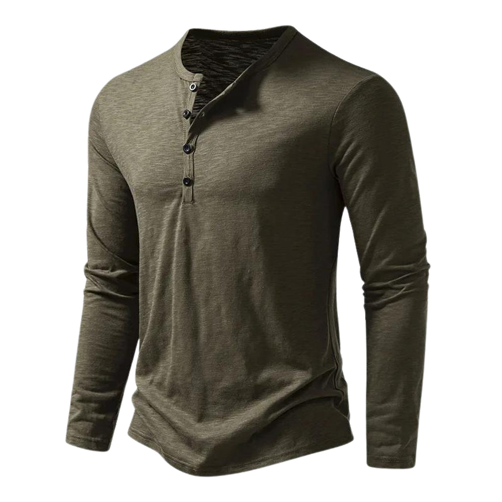 Long Sleeve Henley Shirt with Relaxed Fit and Button-Front - Image 4