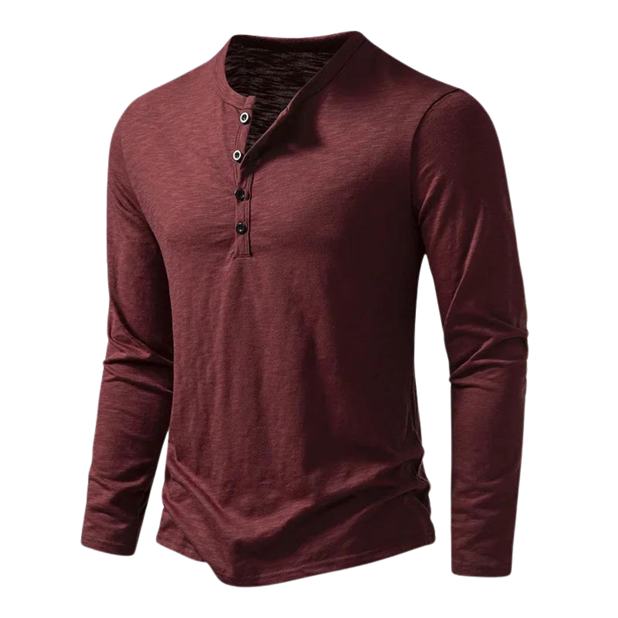 Long Sleeve Henley Shirt with Relaxed Fit and Button-Front - Image 6