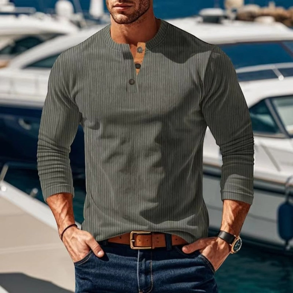 Long Sleeve Henley Shirt with Relaxed Fit and Button-Front - Image 7