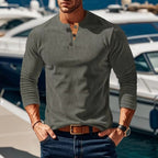 Long Sleeve Henley Shirt with Relaxed Fit and Button-Front - Image 7