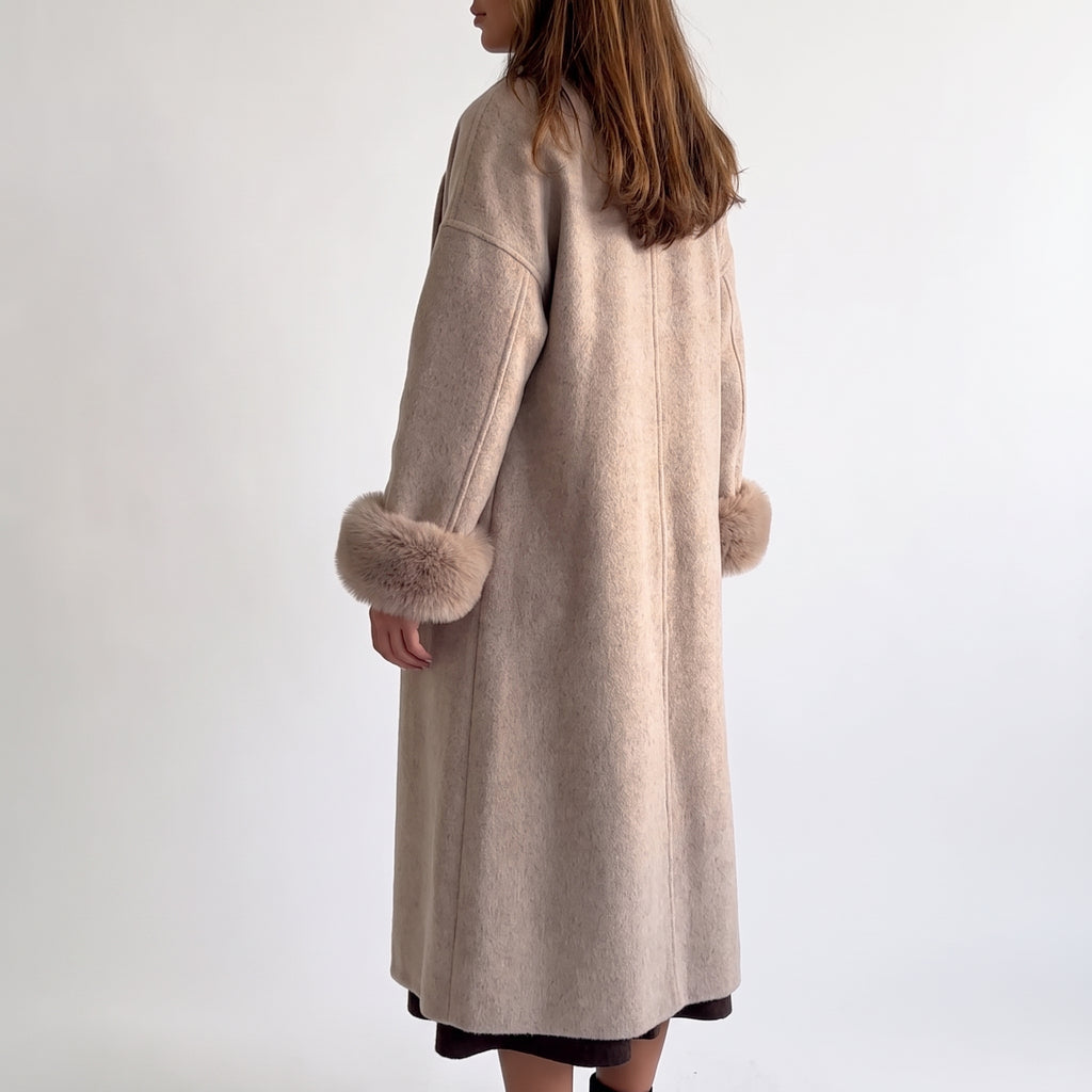 Longline Coat with Flattering Relaxed Fit and Cuffs - angle