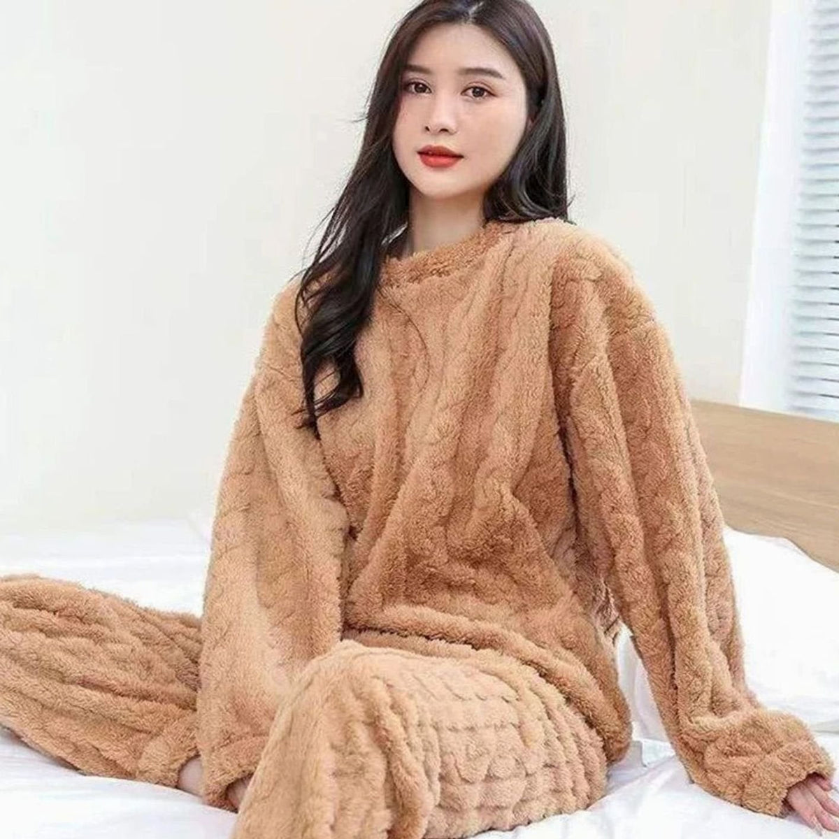 Loungewear Set with Relaxed Cable Knit and Pajama Style - Image 3