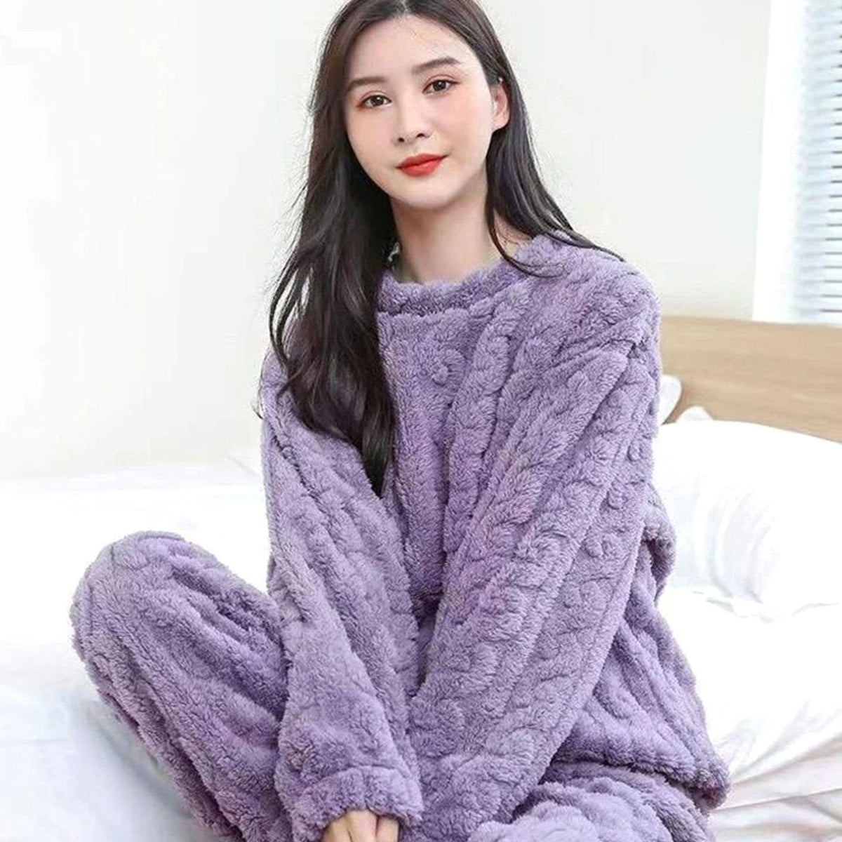 Loungewear Set with Relaxed Cable Knit and Pajama Style - Image 4