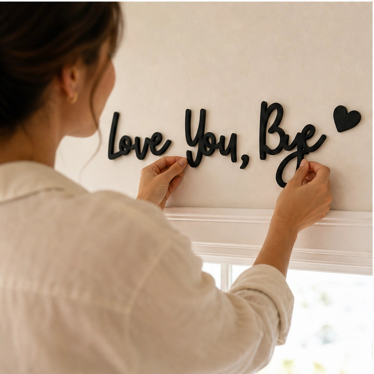 Love You Bye Carved Wooden Entryway Sign No-Drill Wall Decor For Your Door - Image 5