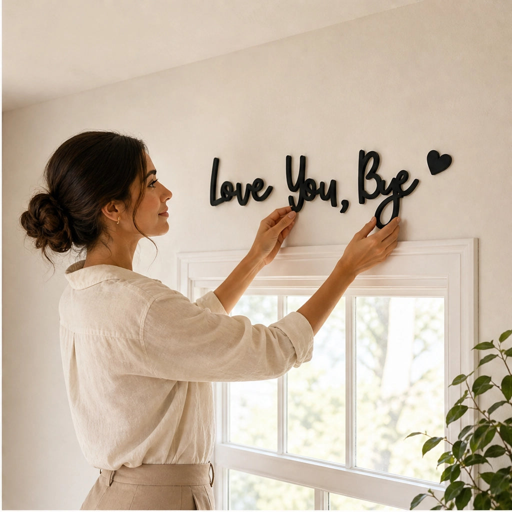 Love You Bye Carved Wooden Entryway Sign No-Drill Wall Decor For Your Door - Image 7