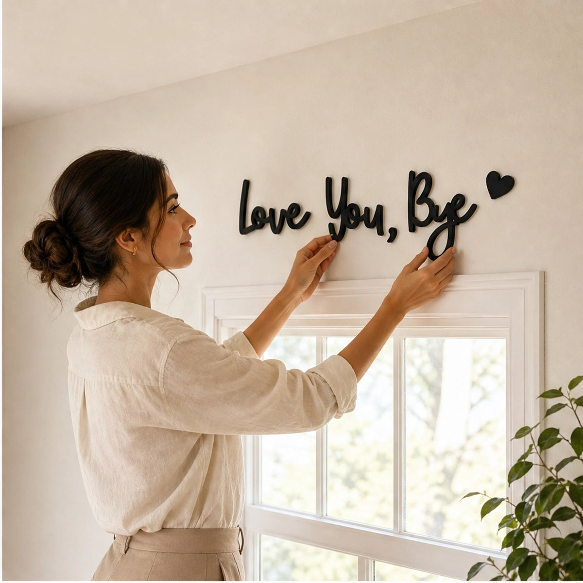 Love You Bye Carved Wooden Entryway Sign No-Drill Wall Decor For Your Door - Image 7
