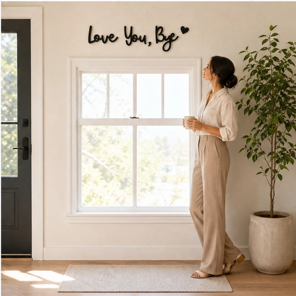Love You Bye Carved Wooden Entryway Sign No-Drill Wall Decor For Your Door - Image 8