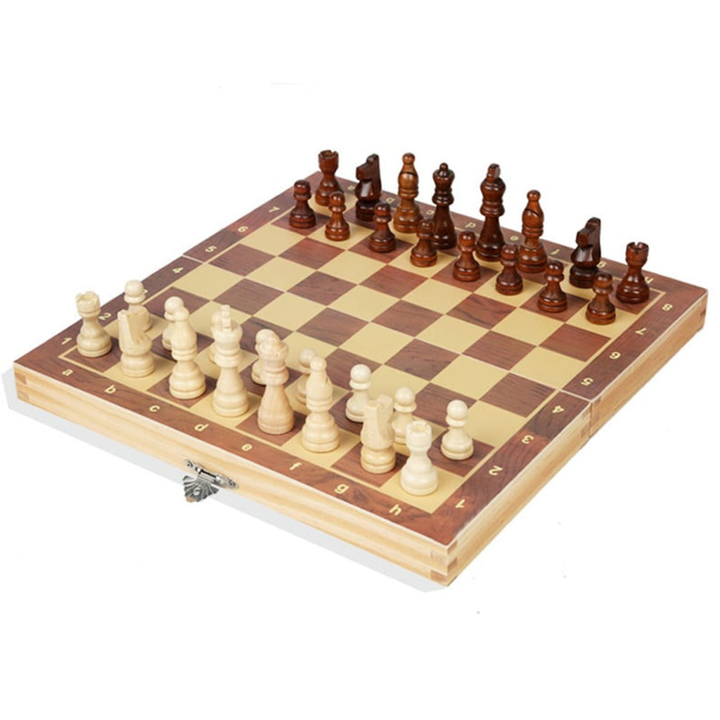 Magnetic Folding Chess Board With Solid Wood Pieces Travel Chess Set - Image 2
