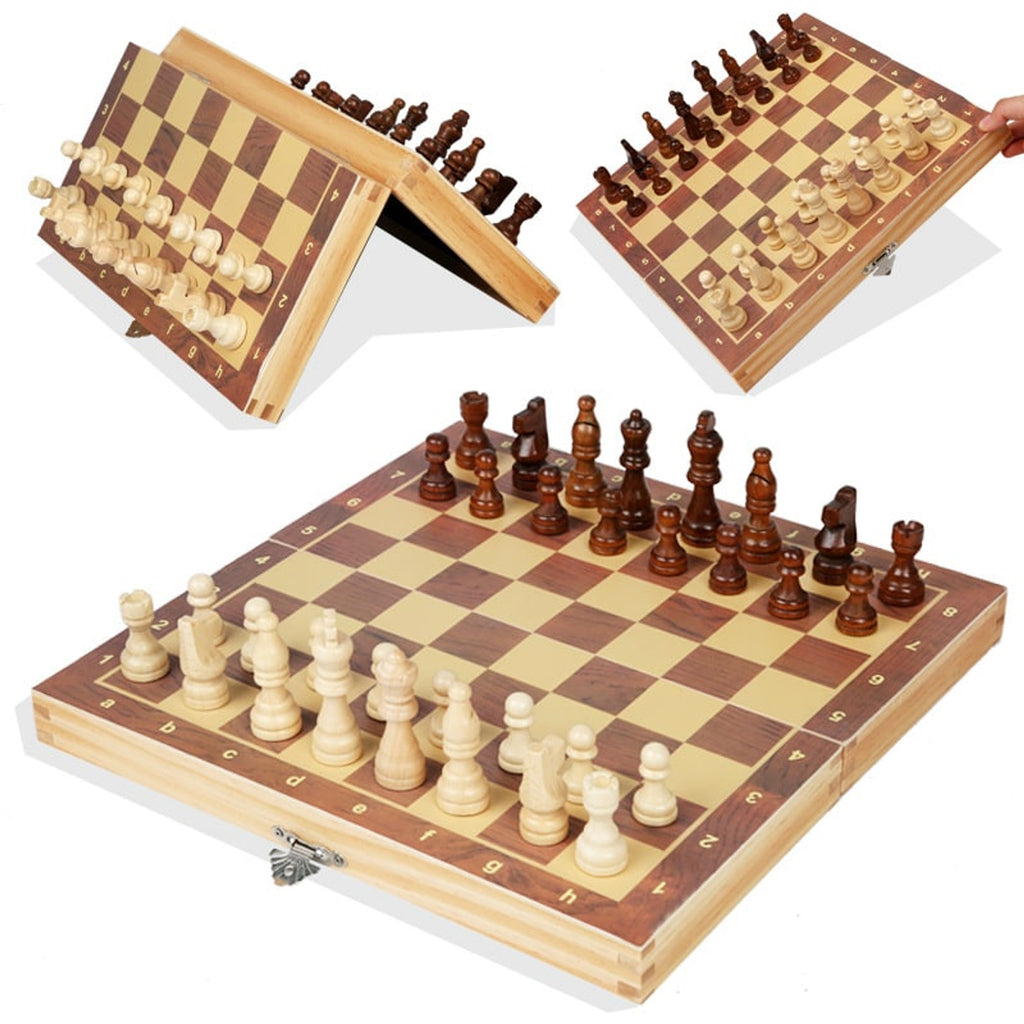Magnetic Folding Chess Board With Solid Wood Pieces Travel Chess Set - Image 4