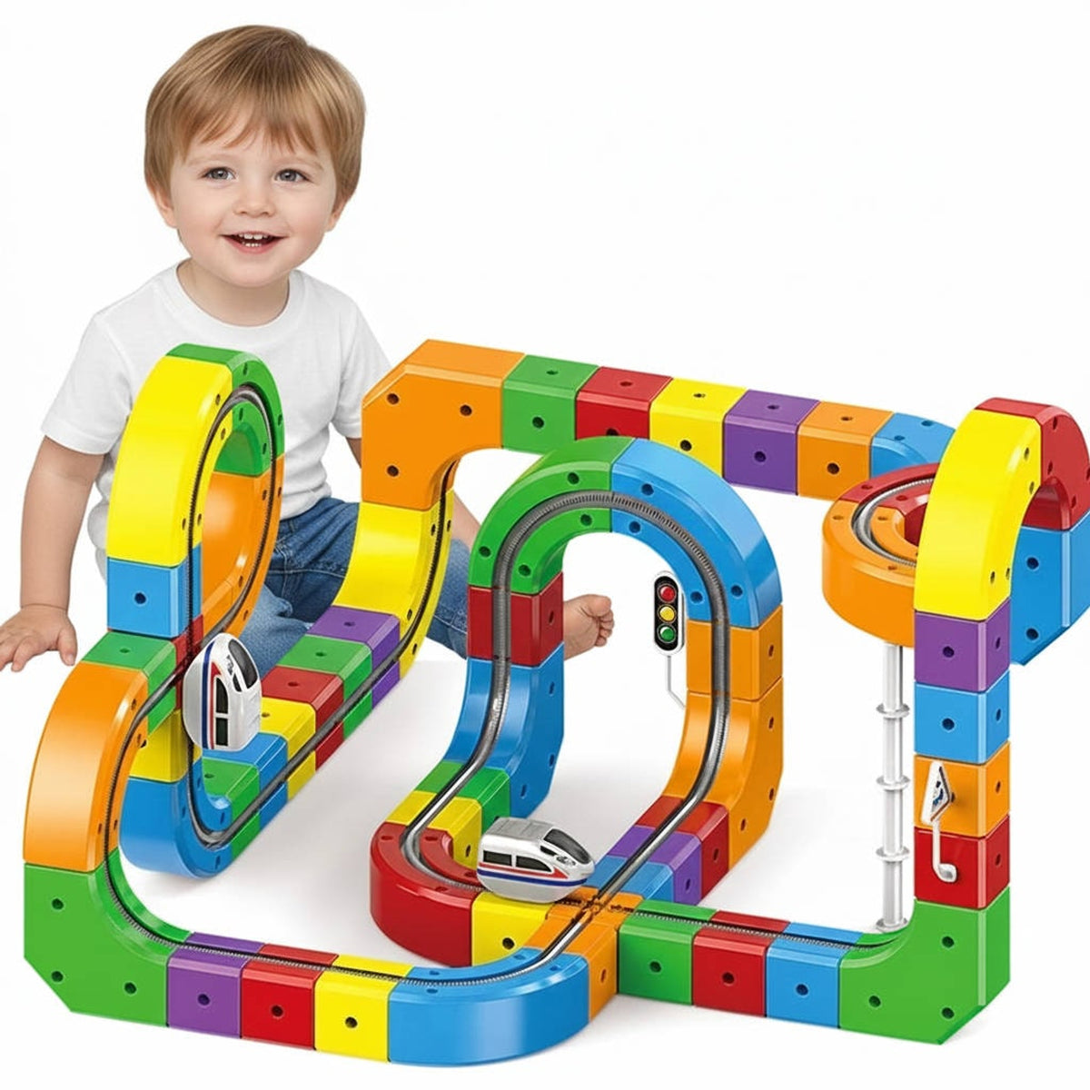 Magnetic Train Track Toy With Rechargeable Engine And Bendy Rails For Kids - Image 1