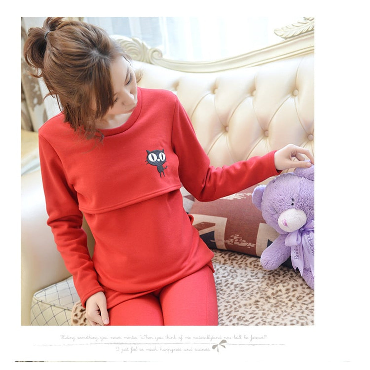 Maternity Thermal Set with Long Sleeve Underwear and Round Neck - Image 2