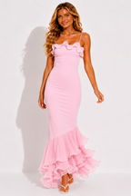 NOVA | Pink Ruffle Maxi Dress | Elegant Wedding Guest & Occasion Dress