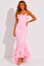 NOVA | Pink Ruffle Maxi Dress | Elegant Wedding Guest & Occasion Dress