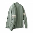 Men's Cardigan Button Up Sweater With Pockets And Striped Sleeves - angle