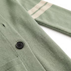 Men's Cardigan Button Up Sweater With Pockets And Striped Sleeves - detail
