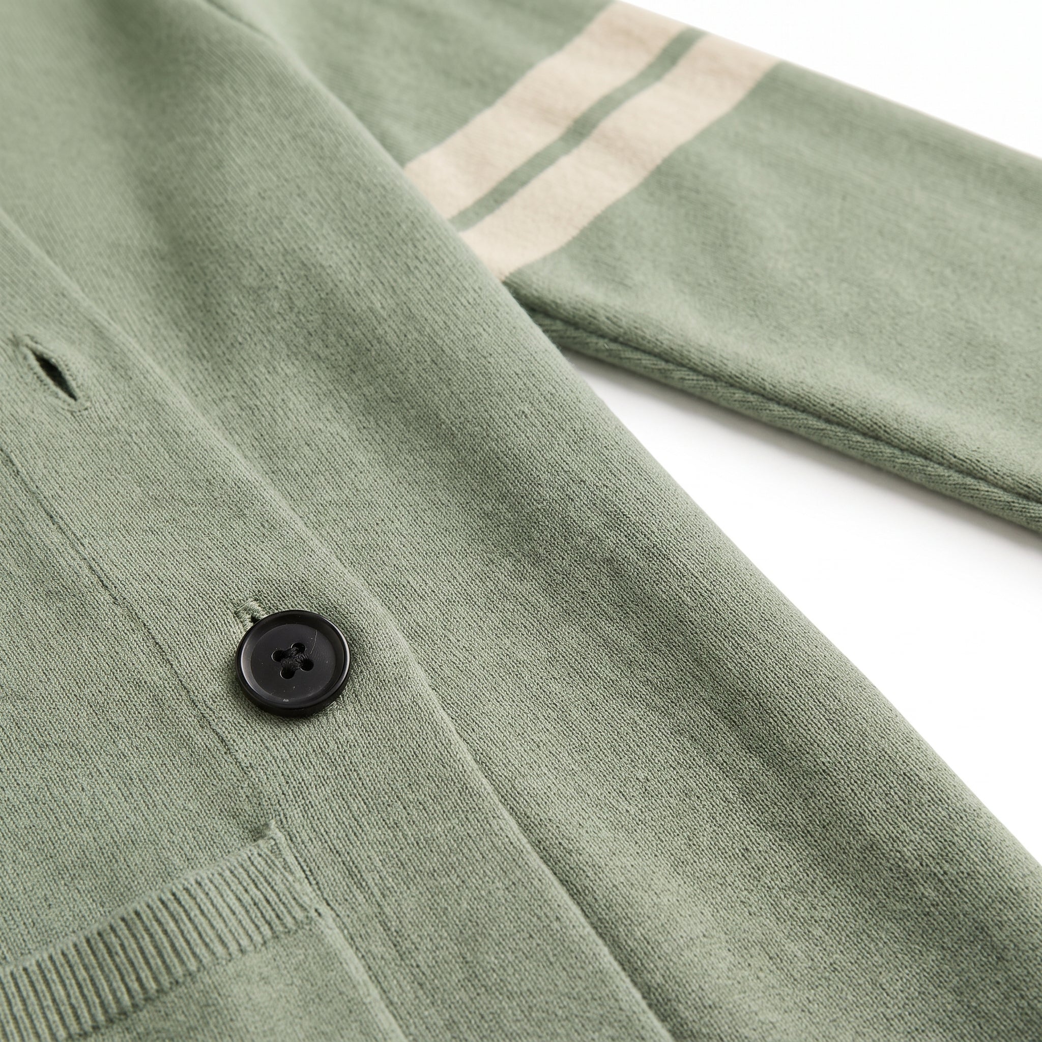 Men's Cardigan Button Up Sweater With Pockets And Striped Sleeves - detail