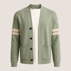 Men's Cardigan Button Up Sweater With Pockets And Striped Sleeves - hero
