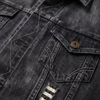 Denim Vest Tailored Fit Button Closure Distressed Details - detail