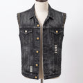 Denim Vest Tailored Fit Button Closure Distressed Details - studio