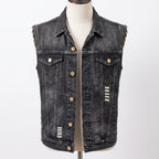 Denim Vest Tailored Fit Button Closure Distressed Details - studio