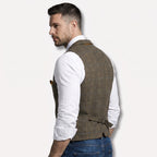 Men's Formal Vest Tailored Fit Plaid Suit V-Neck Waistcoat - angle