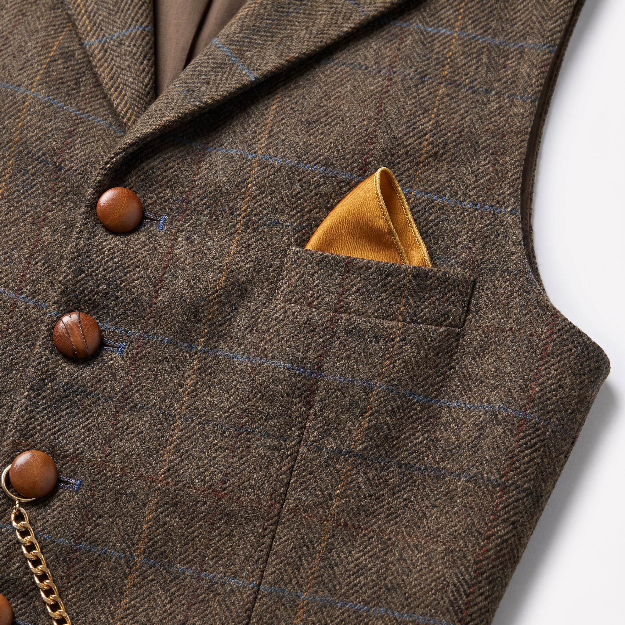Men's Formal Vest Tailored Fit Plaid Suit V-Neck Waistcoat - detail
