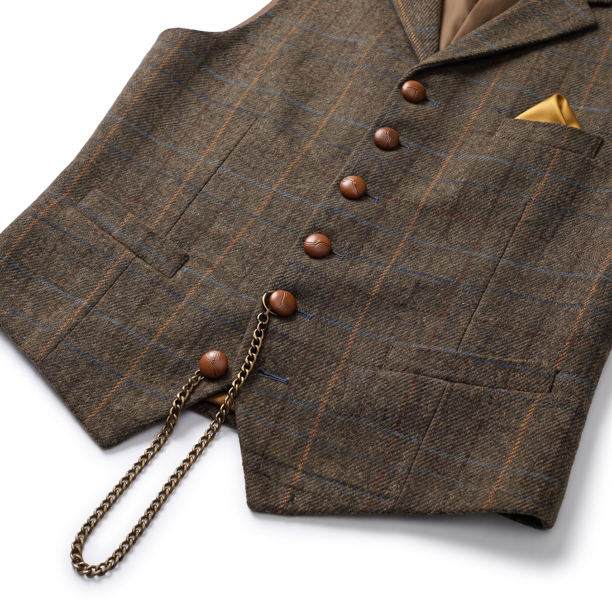 Men's Formal Vest Tailored Fit Plaid Suit V-Neck Waistcoat - detail