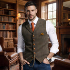 Men's Formal Vest Tailored Fit Plaid Suit V-Neck Waistcoat - hero