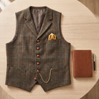 Men's Formal Vest Tailored Fit Plaid Suit V-Neck Waistcoat - scale